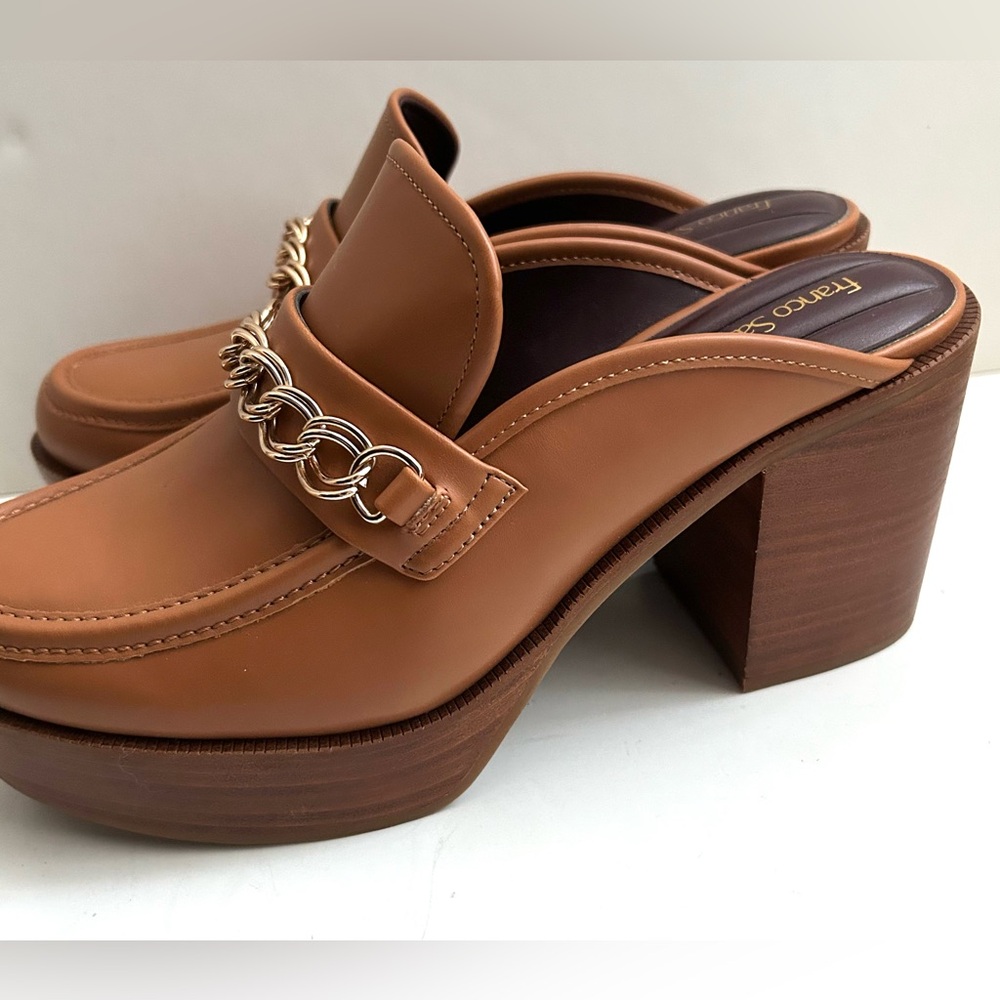 Platform Clogs Slides Heeled Clogs Brown Leather … - image 4